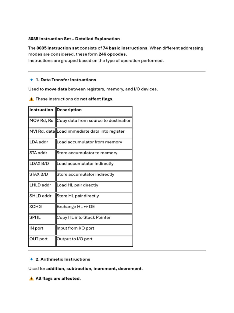 8085 Instruction Set | PDF | Computing | Digital Electronics
