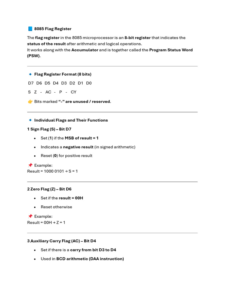 8085 Flag Register | PDF