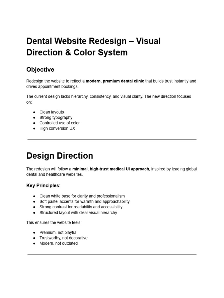 Dental Website Redesign – Visual Direction & Color System | PDF ...