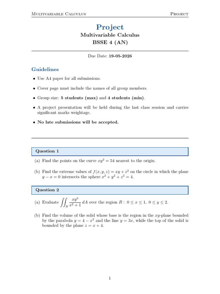 Multivariable Calculus - Project | PDF