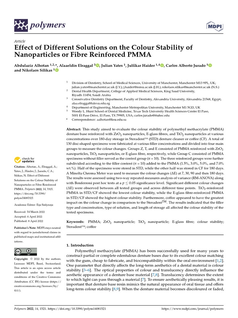 2 . Colour Stability | PDF | Dentures | Poly(Methyl Methacrylate)