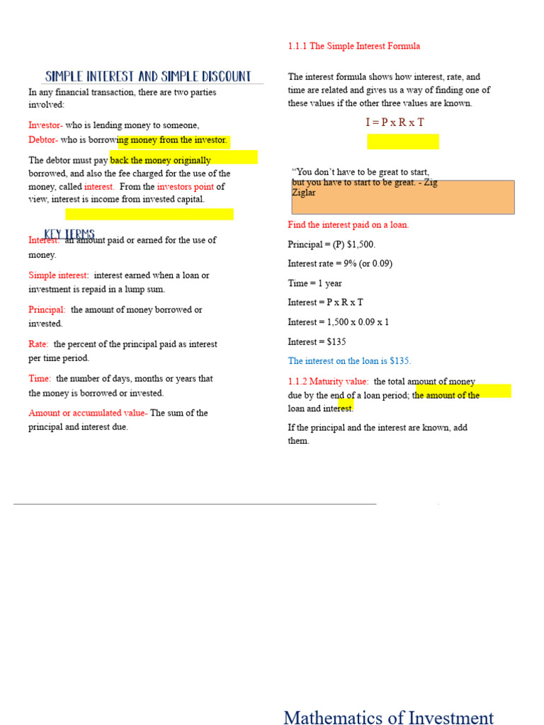 Mathematics of Investment First Semester Reviewer | PDF | Interest ...