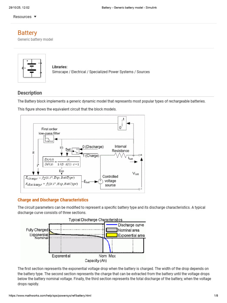 Battery - Generic Battery Model - Simulink | PDF | Electricity ...