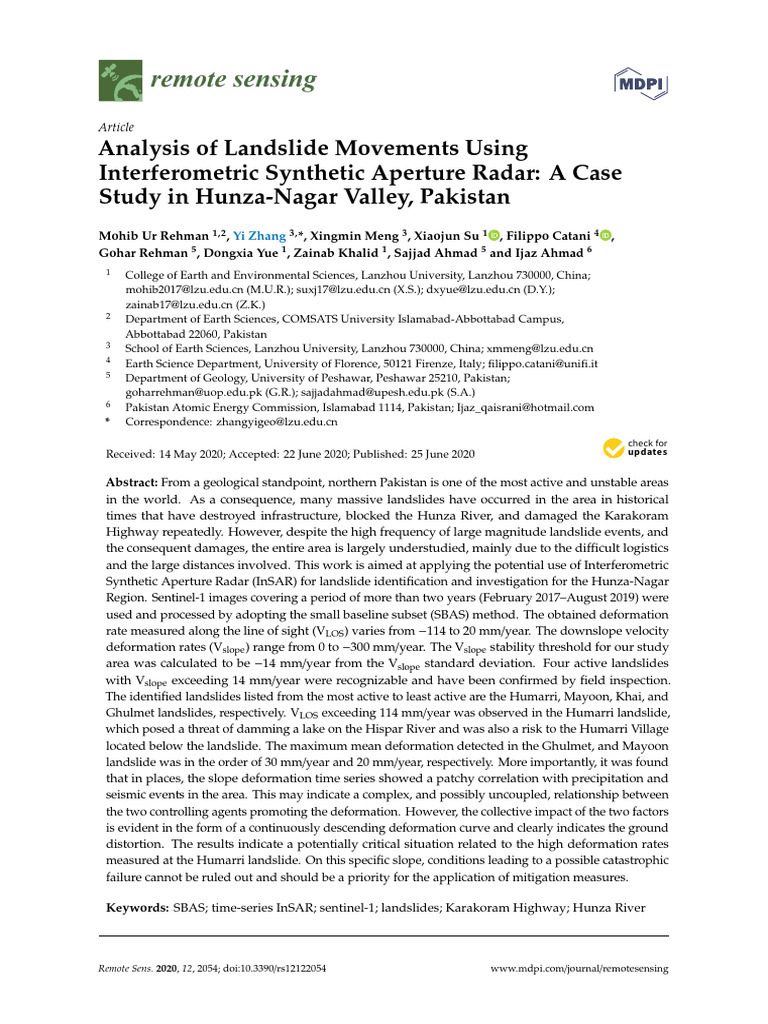 Analysis of Landslide Movements | PDF | Landslide | Interferometry