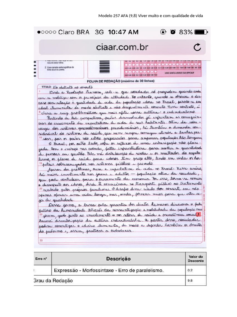 Modelo 257 AFA 9,8 Viver Muito e Com Qualidade de Vida | PDF