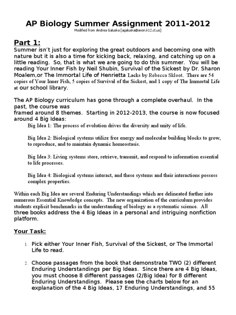 Ap biology summer homework 2012 picture