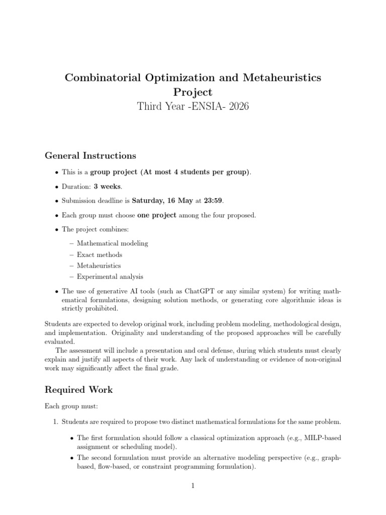 Combinatorial Optimization and Metaheuristics Projects (1) | PDF ...