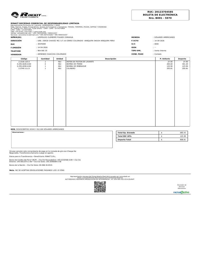 Rinait Sociedad Comercial de Responsabilidad Limitada: RUC: 20123704585 ...