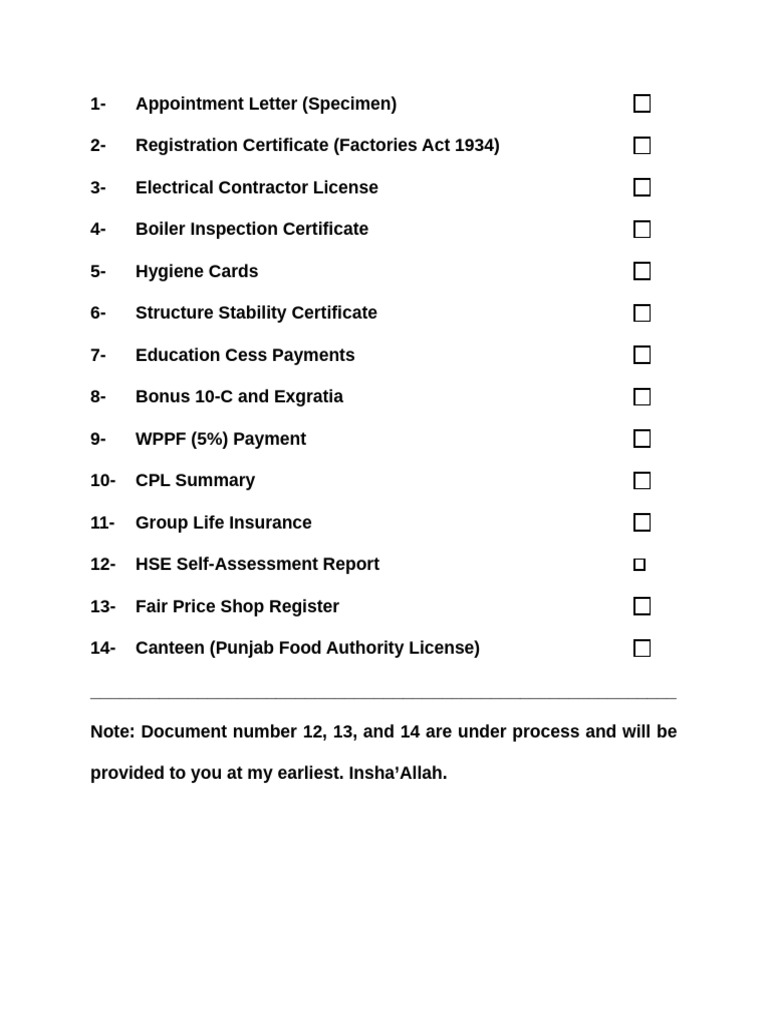 Documents for Inspection | PDF