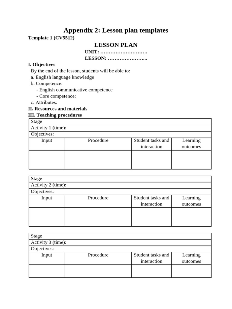 Appendix 2 Lesson Plan Templates | PDF