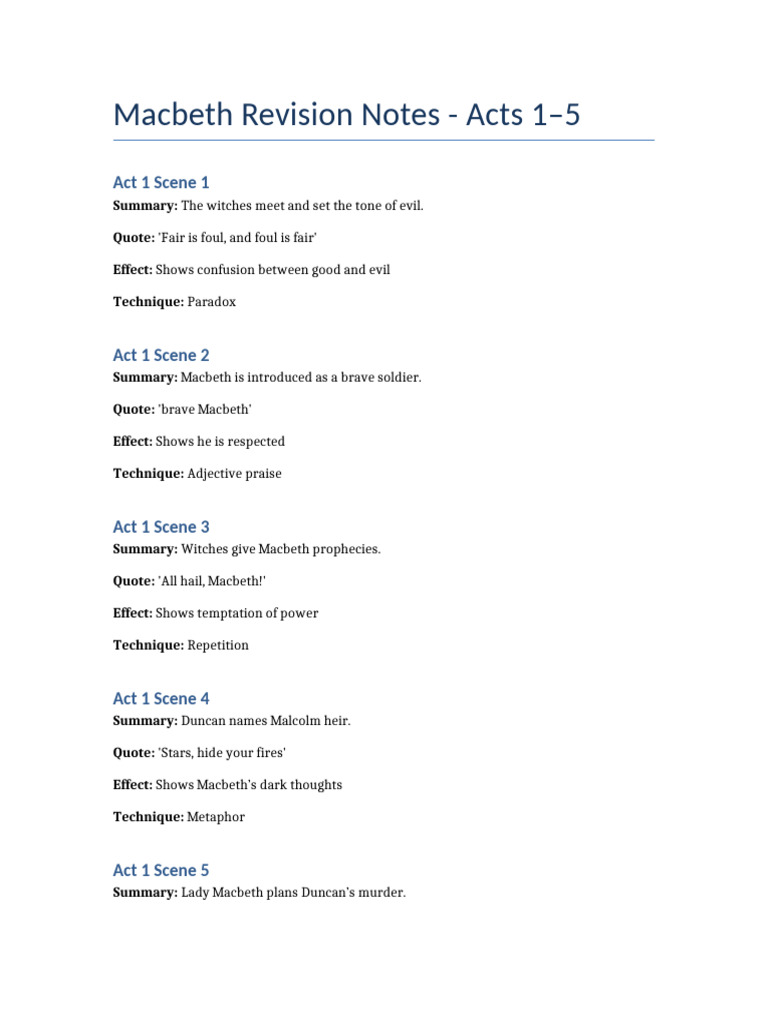 Macbeth Full Revision | PDF | Macbeth | Shakespearean Tragedies