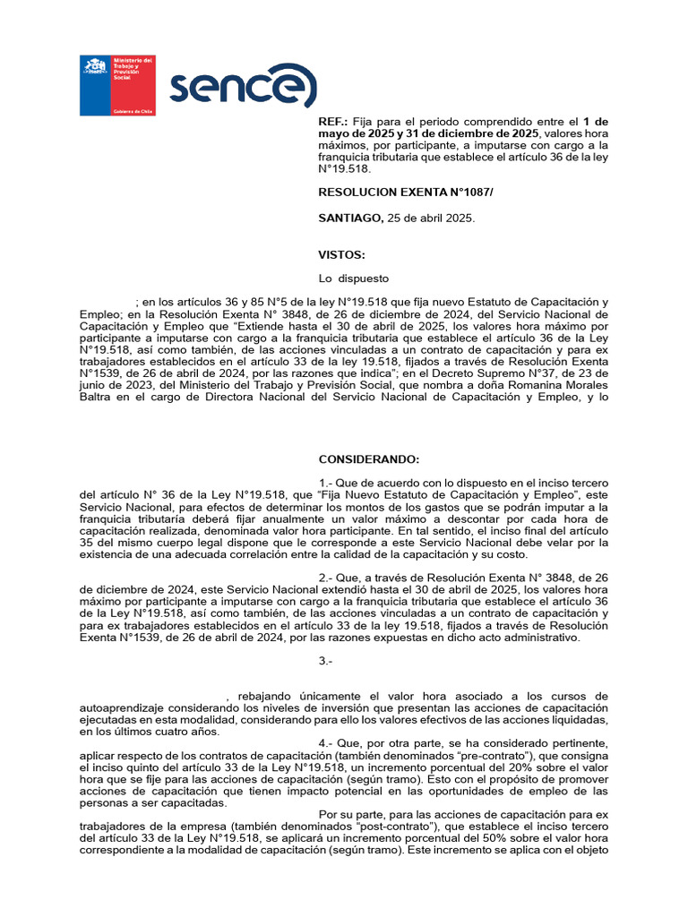 Valor Hora Sence 2025 | PDF