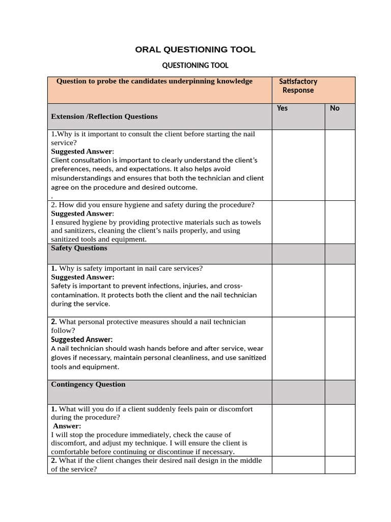 Questioning Tools Charlie (1) | PDF | Nail (Anatomy) | Hygiene