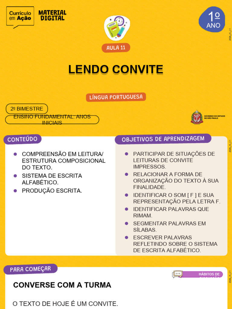 Aula 11 - 1 Ano | PDF | Escrita | Sílaba