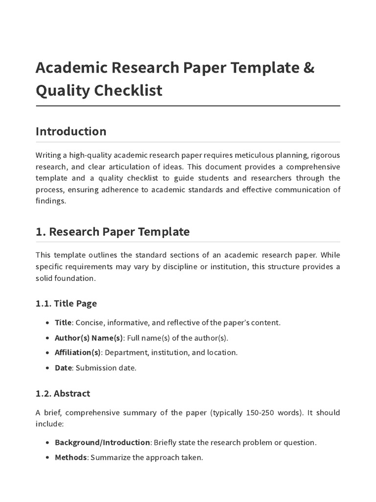 Academic Research Paper Template and Quality Checklist | PDF ...
