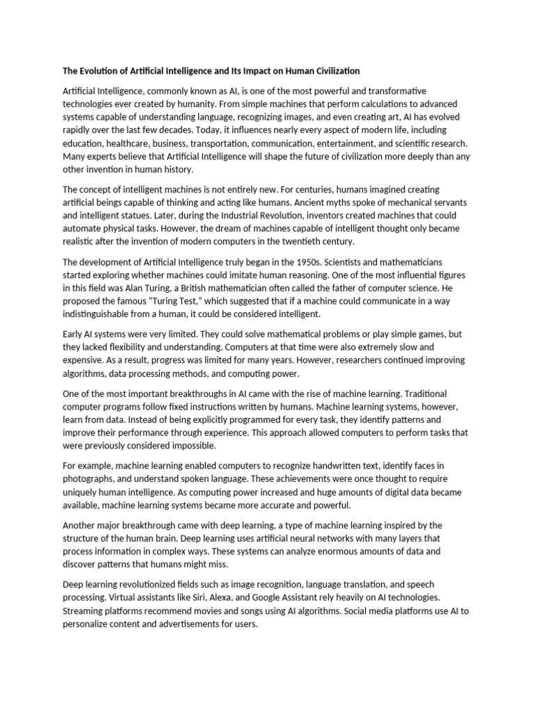The Evolution of Artificial Intelligence and Its Impact on Human ...