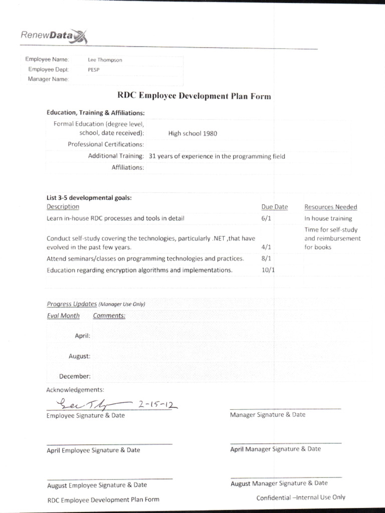 Lee Employee Dev Form | PDF