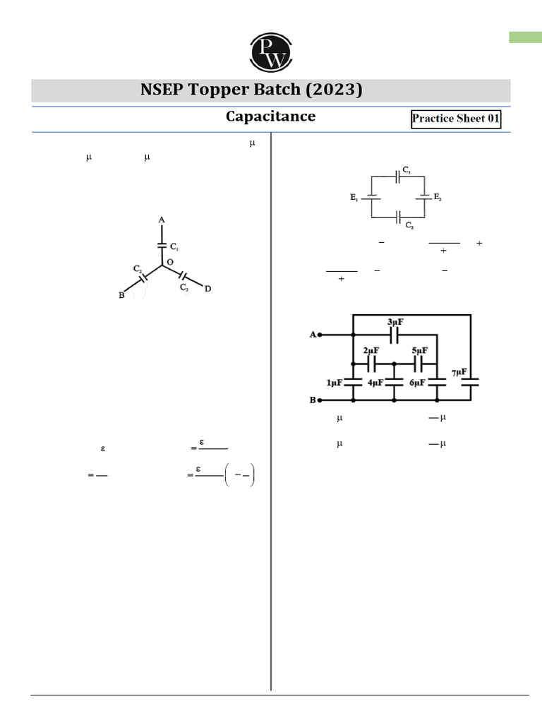 Capacitance _ Practice Sheet 01 __ (Only PDF) | PDF | Capacitor ...