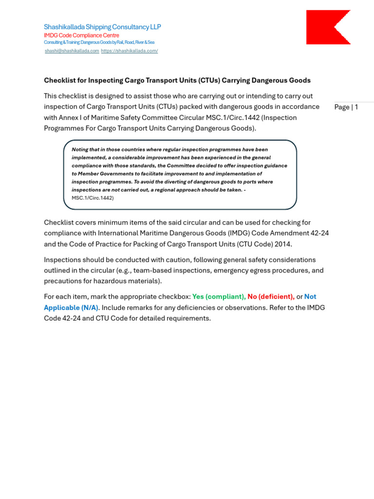 5. Checklist for Inspecting Cargo Transport Units (CTUs) Carrying ...