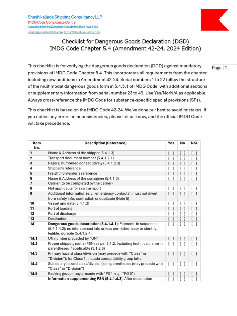 3. Documentation Checklist_IMDG Code 42-24 | PDF | Dangerous Goods ...