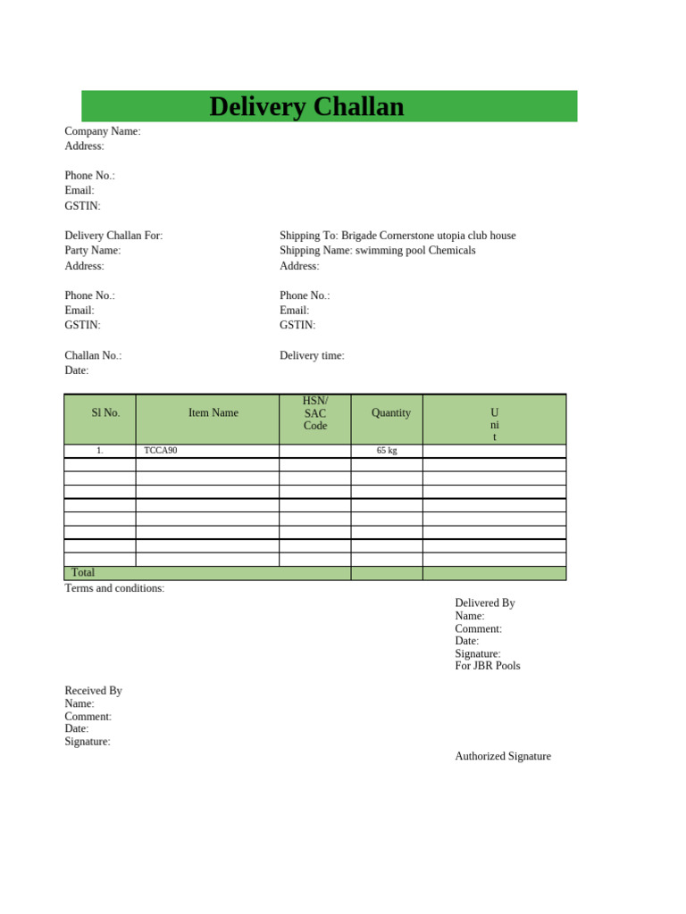 Simple Delivery Challan Format 03 | PDF