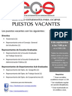 Convocatoria para Reunión Extraordinaria para Puestos Vacantes - Martes, 4 Septiembre 2012