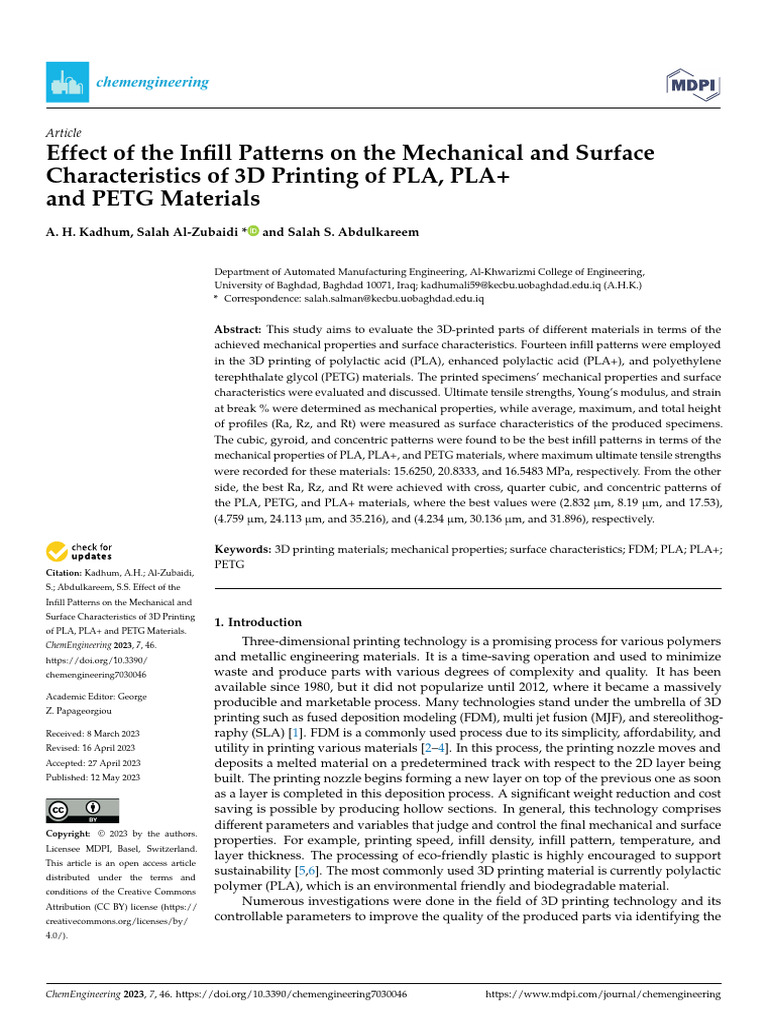 Al-Zubaidi, A. - Effect of the Infill Patterns on the Mechanical and ...