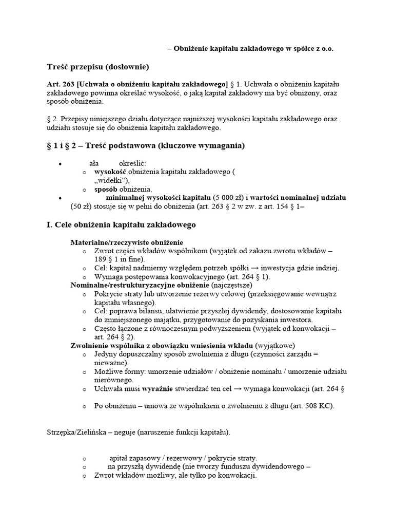 Notatka Praktyczna Art. 263 KSH | PDF