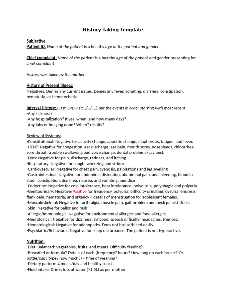 History Taking Template | PDF