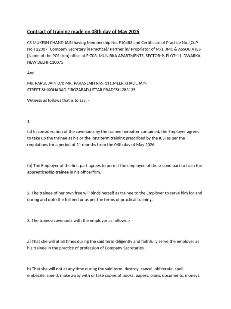 Contract of training made on 08th day of May 2026 | PDF | Justice ...