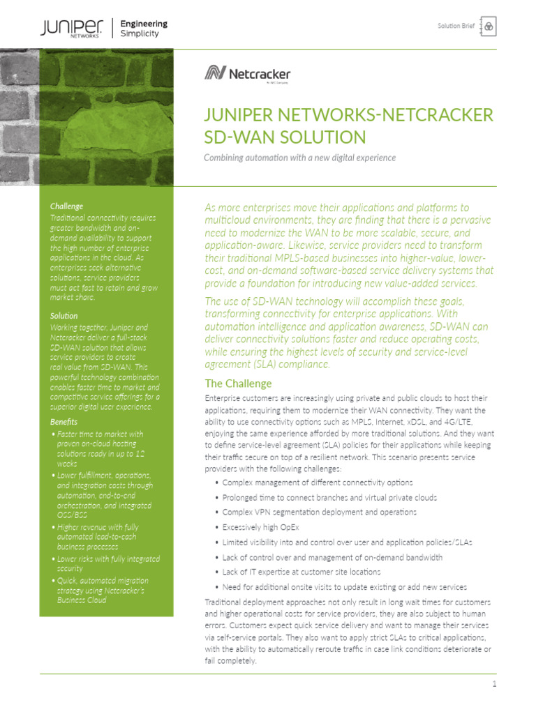 Juniper Networks Netcracker Sd Wan Solution | PDF | Networks | Computer ...