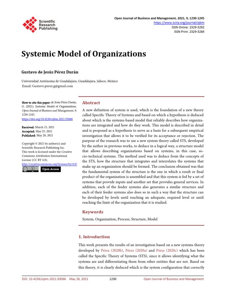 No 1 Systemic Model of Organizations | PDF | System | Theory