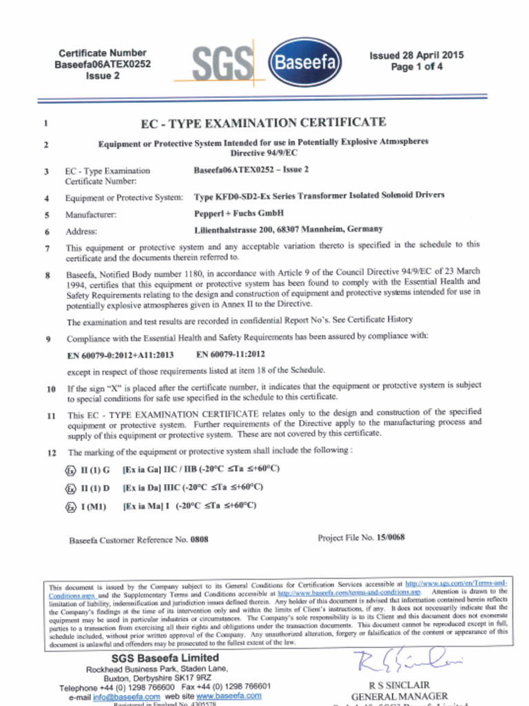 Baseefa 06 Atex 0252 | PDF