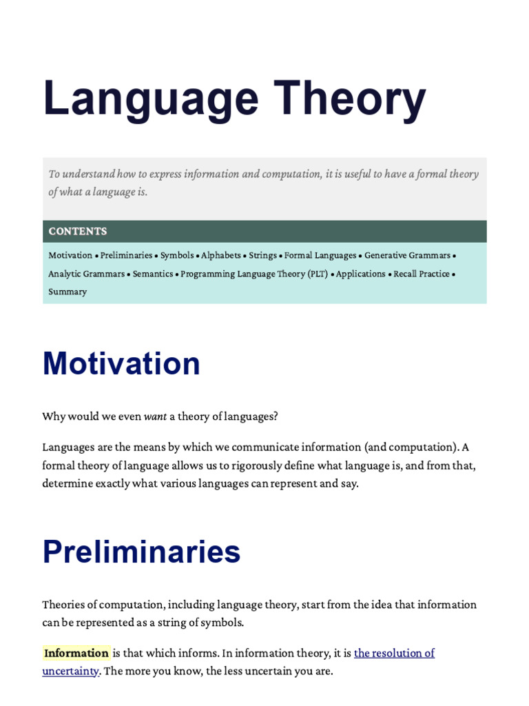 Language Theory | PDF | Semantics | Parsing