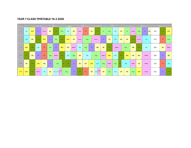 Year 7 Class Timetable 16.3.2026 PDF (1) | PDF