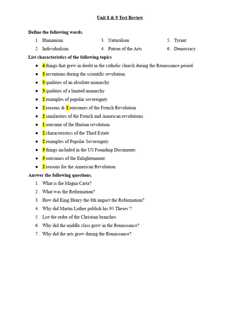 Unit+8+&+9+Test+Review | PDF