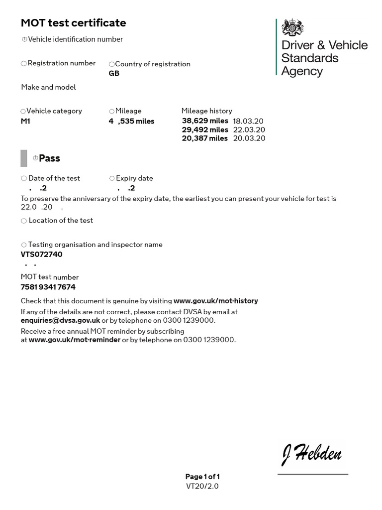 Mot No Defect Pass Template | PDF