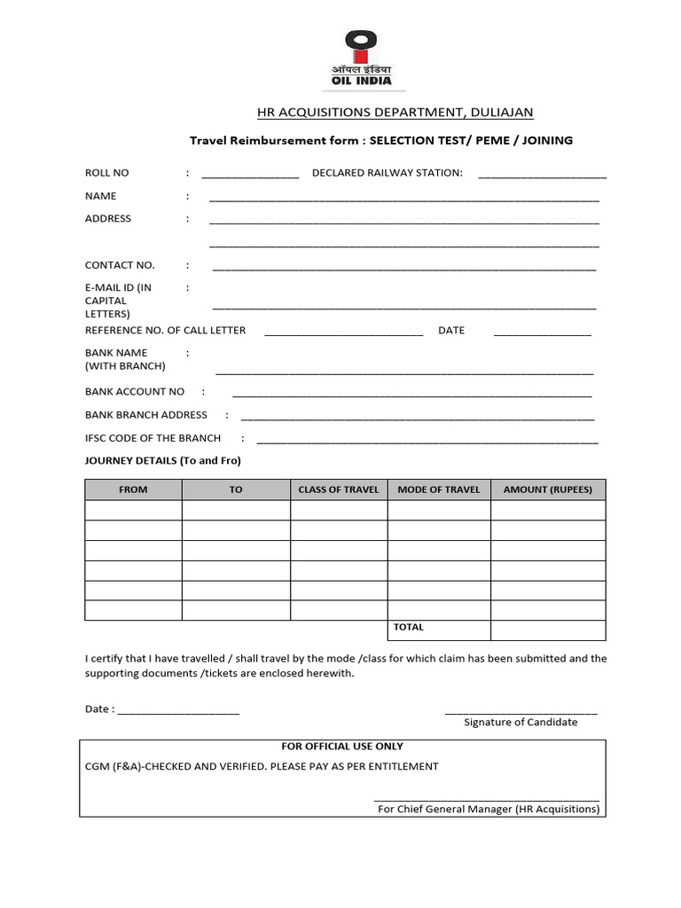 05.Travel Reimbursement Form | PDF