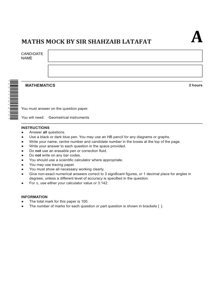 Maths Mock - Paper 2 (A) | PDF