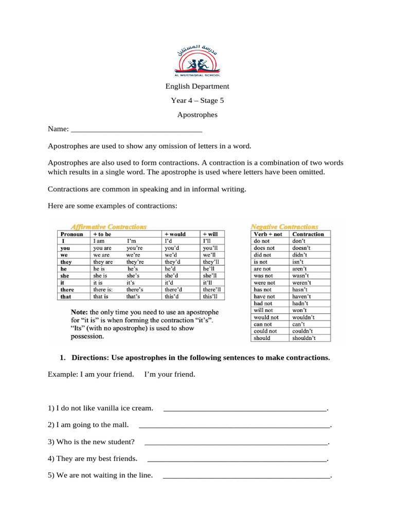Apostrophes - In Class | PDF