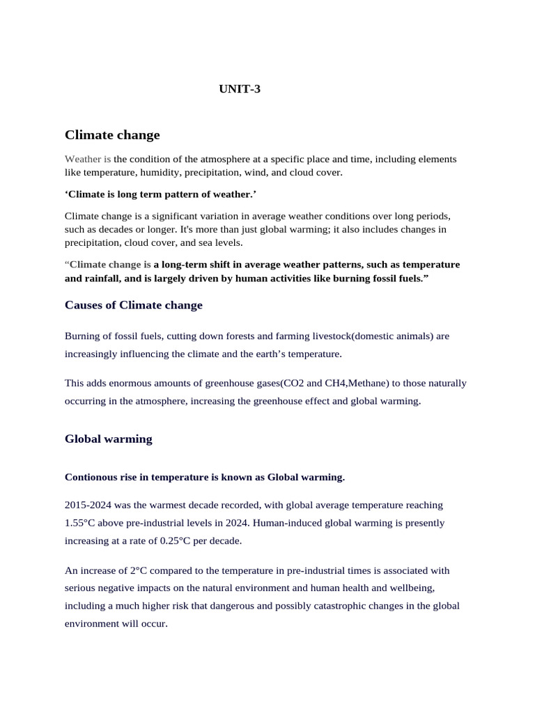 Unit- 3 EVS Climate Change ,Causs & Consequeces | PDF | Climate Change ...