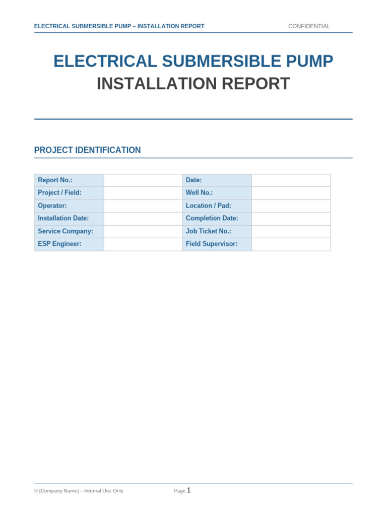 ESP Installation Report Template | PDF | Pump | Insulator (Electricity)