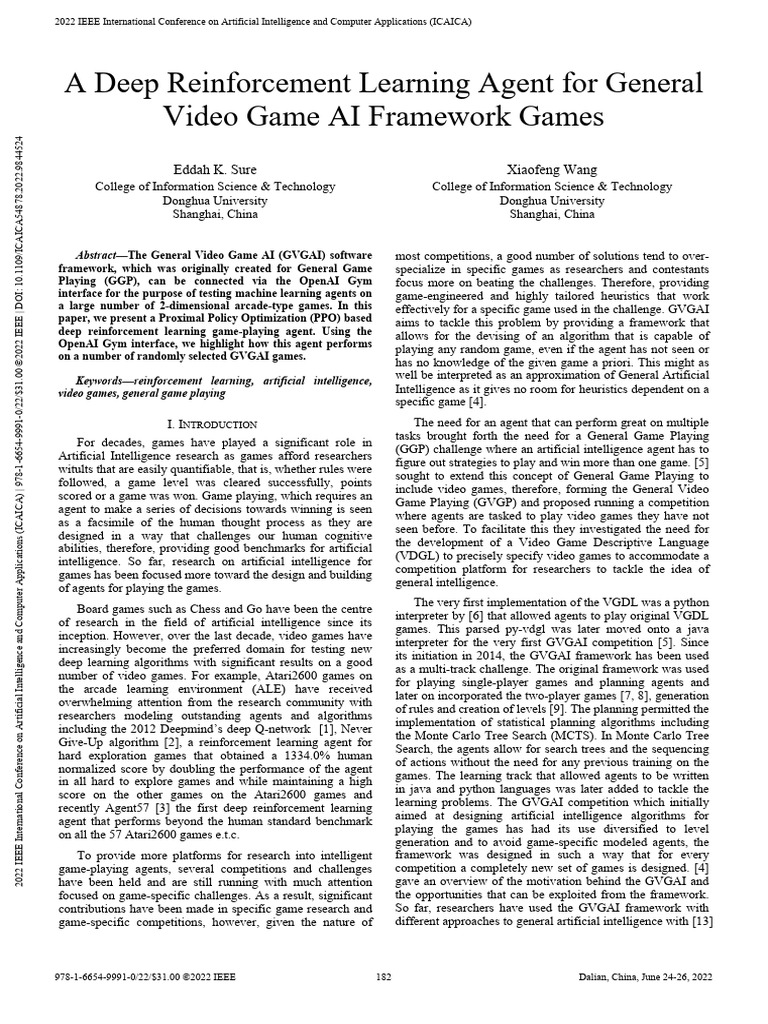 A Deep Reinforcement Learning Agent for General Video Game AI Framework ...