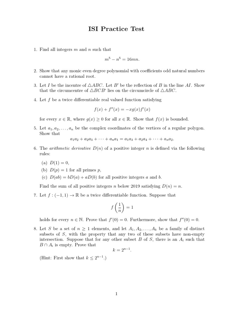 ISI Subjective Practice Test | PDF