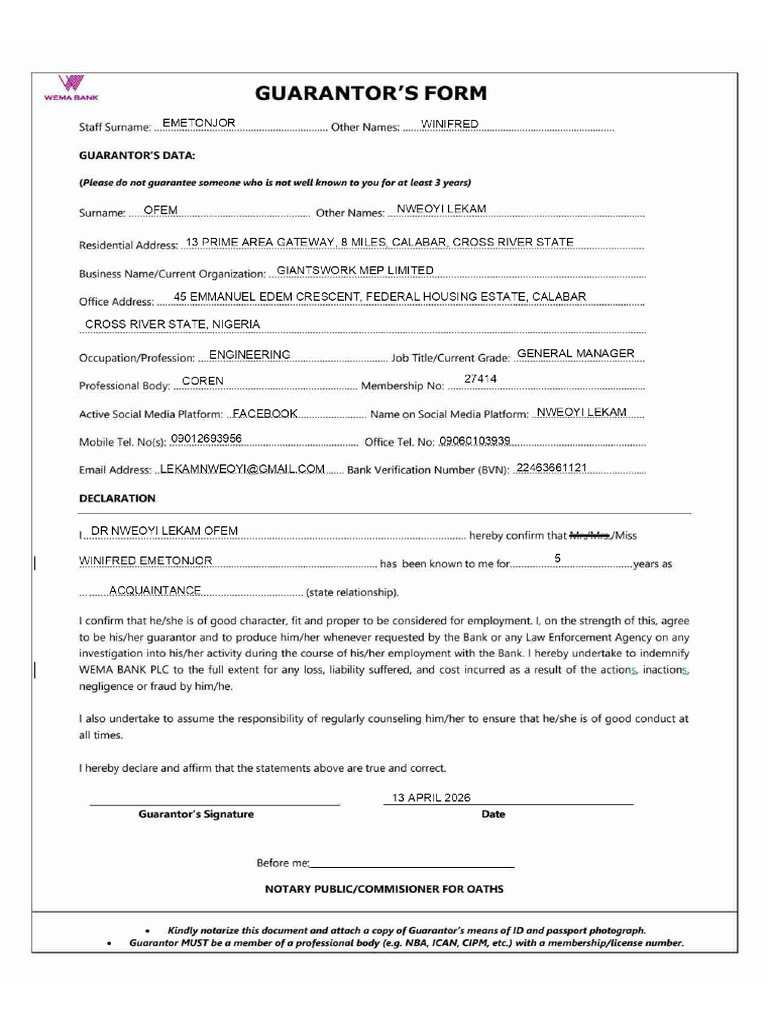 Updated Staff Guarantor's Form - April 2025 | PDF