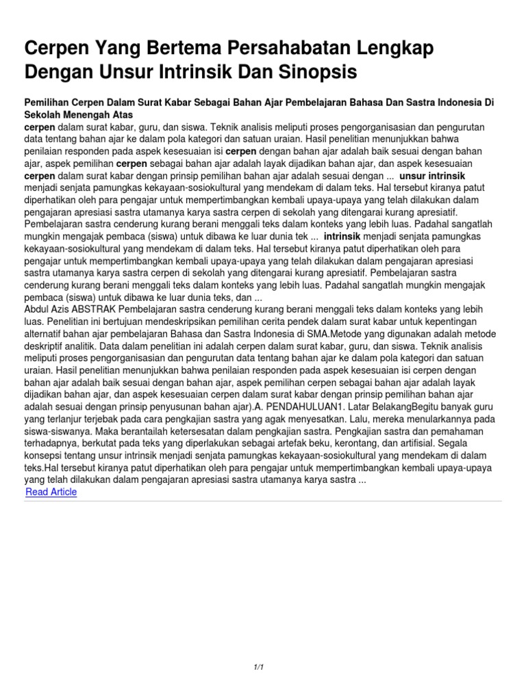 Cerpen Yang Bertema Persahabatan Lengkap Dengan Unsur