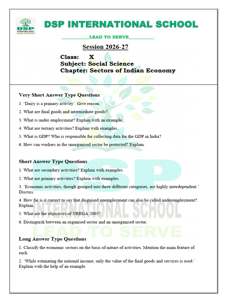 Worksheet- Ch 2 Sectors of Indian Economy | PDF