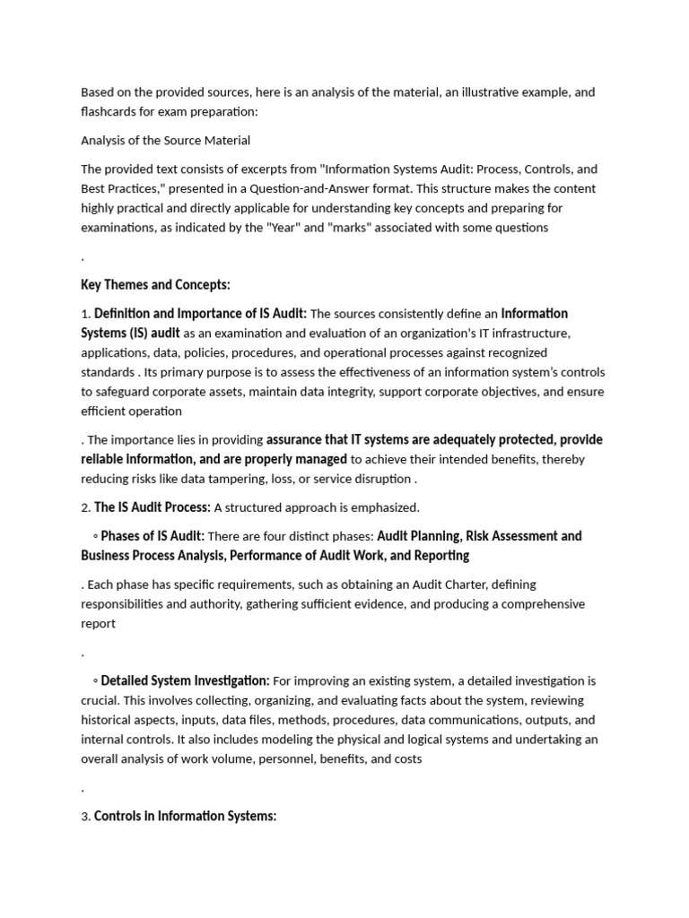 Details Note of Information System Audit and Flash Cards of It | PDF ...