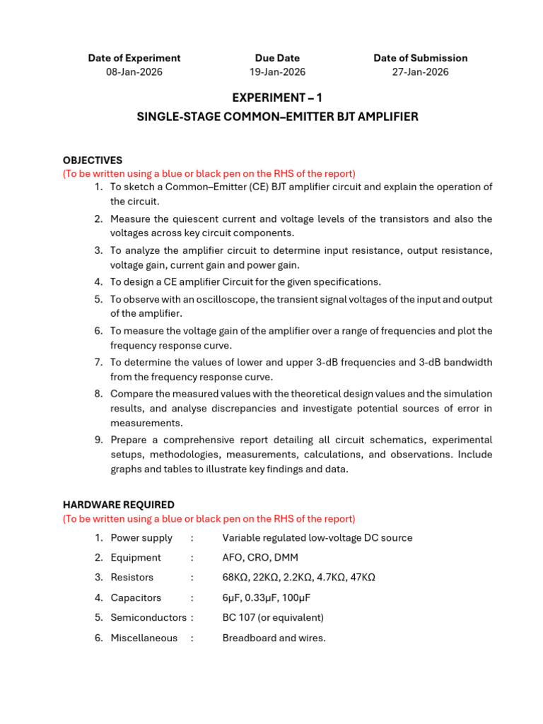A Sample Report - Expt 1 (2) | PDF | Amplifier | Bipolar Junction ...