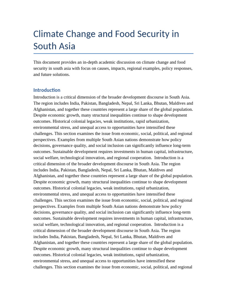 Climate Change and Food Security South Asia | PDF | South Asia | Social ...